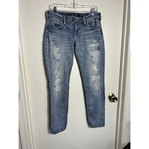 Silver Jeans Co Boyfriend Women's 27x29 Distressed Super Stretch Blue Ripped L27